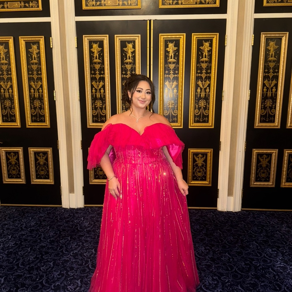Elegant Pink Off-Shoulder Evening Gown
